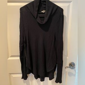 Free people black waffleknit cowl neck shirt